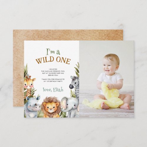 Safari Baby Animals First Birthday Thank You Card