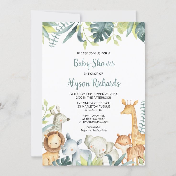 Safari baby animals gender neutral baby shower invitation | Zazzle