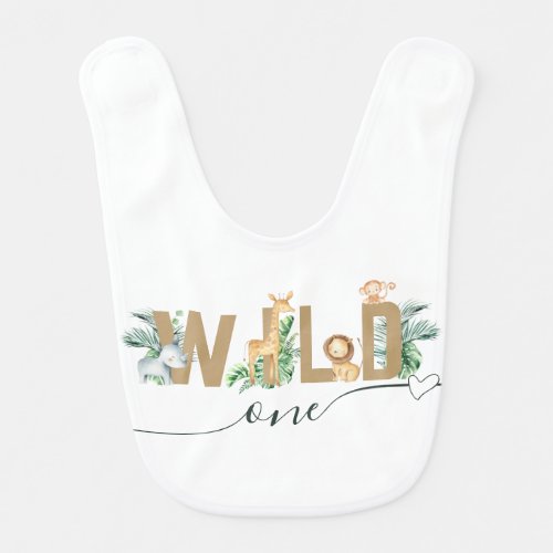 Safari Baby Animals Greenery 1st Birthday  Baby Bib