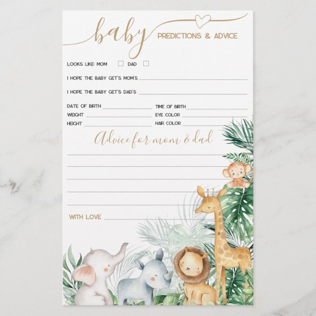 Safari Baby Animals Greenery Baby Shower game (Front)