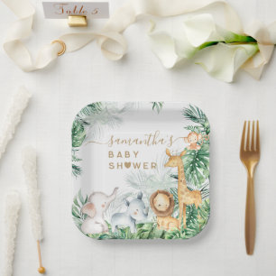 Safari Baby Animals Greenery Baby Shower Paper Plates