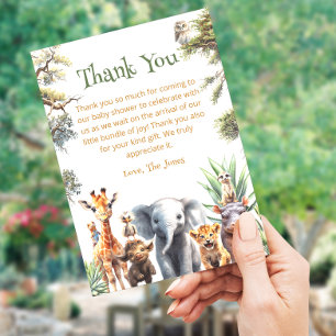Safari Baby Animals Greenery Baby Shower Thank You Card