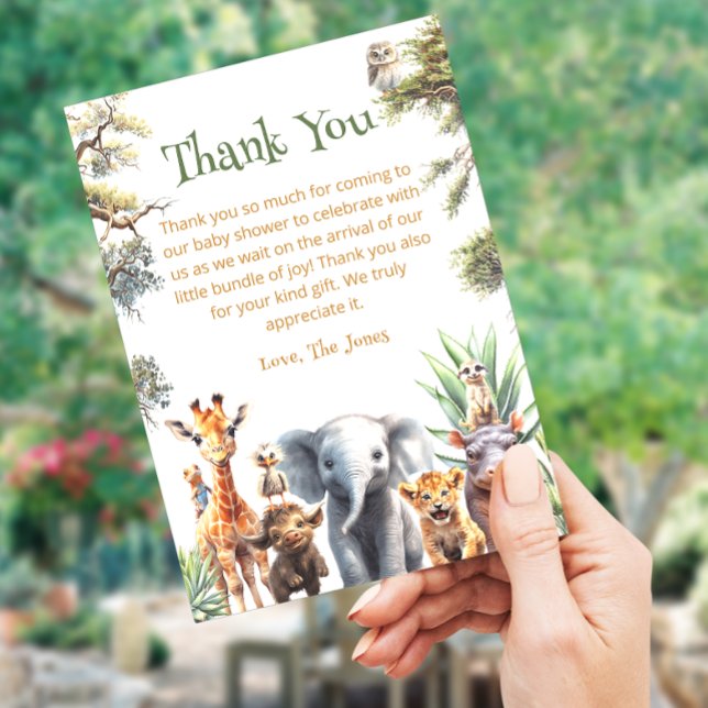 Safari Baby Animals Greenery Baby Shower Thank You Card (Creator Uploaded)