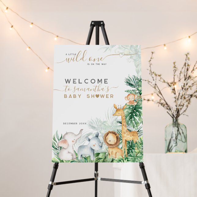 Safari Baby Animals Greenery Baby Shower welcome Foam Board (In Situ (Stand))