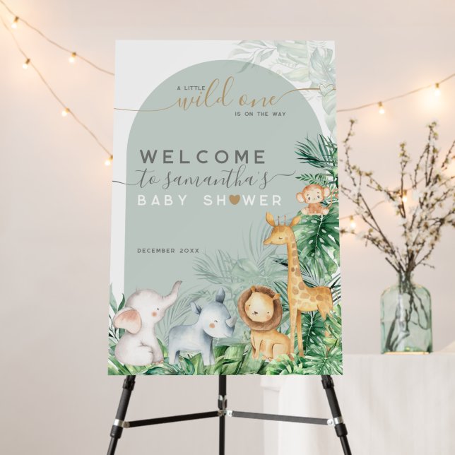 Safari Baby Animals Greenery Baby Shower welcome Foam Board (In Situ (Stand))