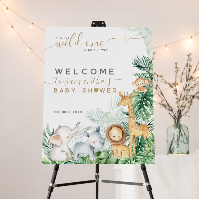 Safari Baby Animals Greenery Baby Shower welcome Foam Board (In Situ (Stand))