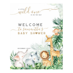 Safari Baby Animals Greenery Baby Shower welcome  Poster