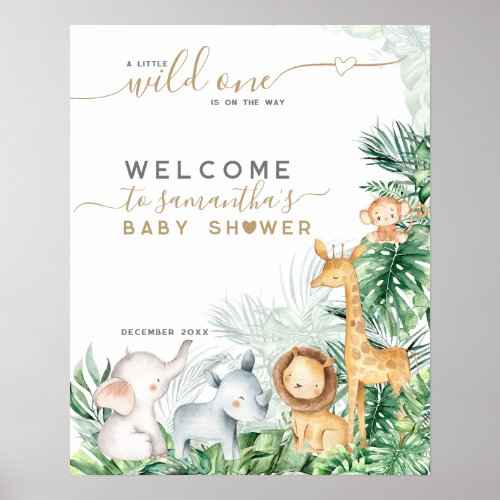 Safari Baby Animals Greenery Baby Shower welcome  Poster