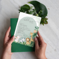 Safari Baby Animals Greenery Boho Baby Shower Invitation