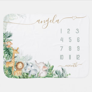 Safari Baby Animals Greenery month milestone Blanket