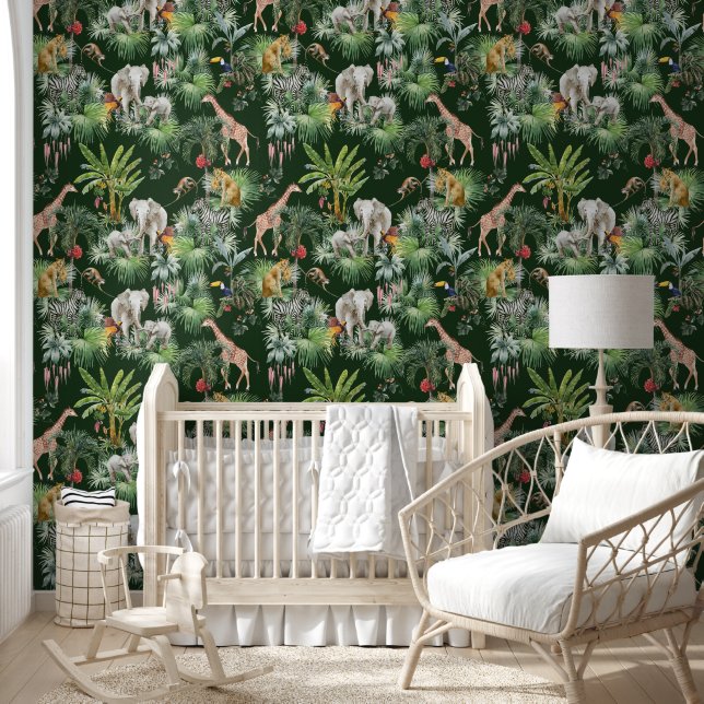 Safari Baby Animals Jungle Green Wallpaper (Kids)