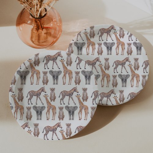 Safari Baby Animals Pattern Paper Plates