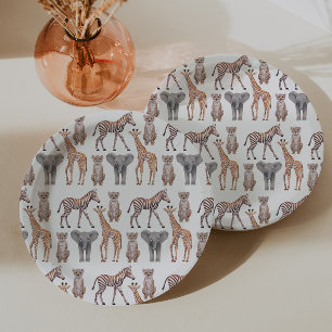 Safari Baby Animals Pattern Paper Plates