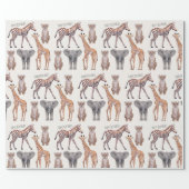 Safari Baby Animals Pattern Personalized  Wrapping Paper (Flat)