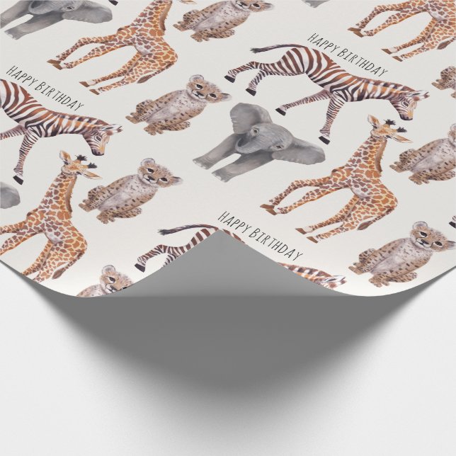 Safari Baby Animals Pattern Personalized  Wrapping Paper (Corner)