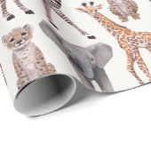 Safari Baby Animals Pattern Personalized  Wrapping Paper (Roll Corner)