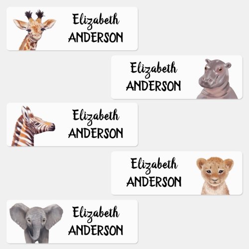 Safari Baby Animals Personalized Name Kids  Labels