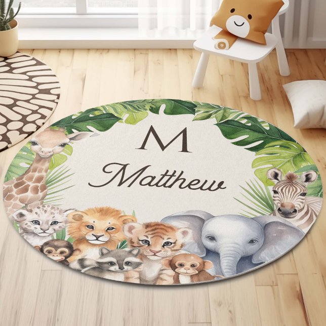 Safari baby animals personalized name monogram rug (Creator Uploaded)