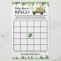 Safari Baby Animals Shower Bingo Game Card Flyer