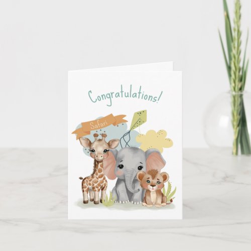 Safari Baby Animals Shower New Baby  Card