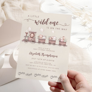 Safari Baby Animals Train Neutral Baby Shower Invitation