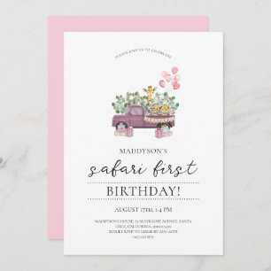 Safari Baby Animals Truck 1st Birthday Party Invit Invitation