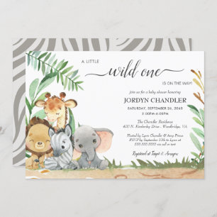 Safari Baby Animals Wild One Baby Shower Invitation