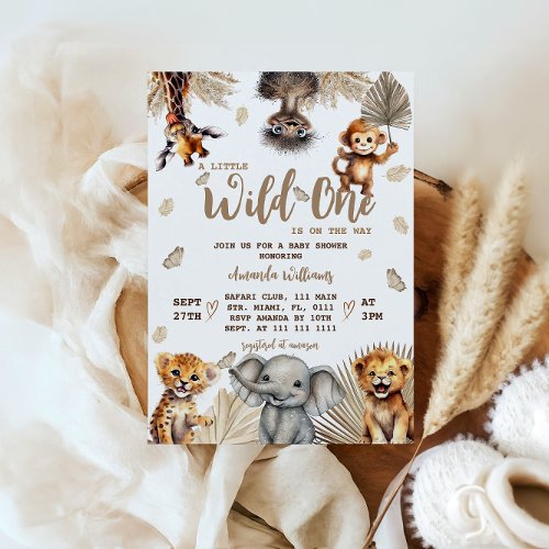 Safari Baby Animals Wild One Baby Shower Invitation