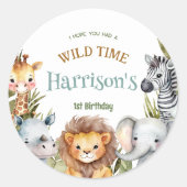 Safari Baby Animals Wild One First Birthday Classic Round Sticker (Front)