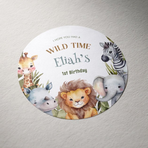 Safari Baby Animals Wild One First Birthday Classic Round Sticker