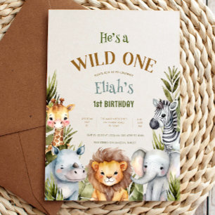 Safari Baby Animals Wild One First Birthday Invitation