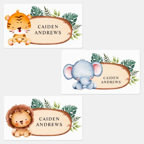 Safari Baby Animals Wood Slice Labels