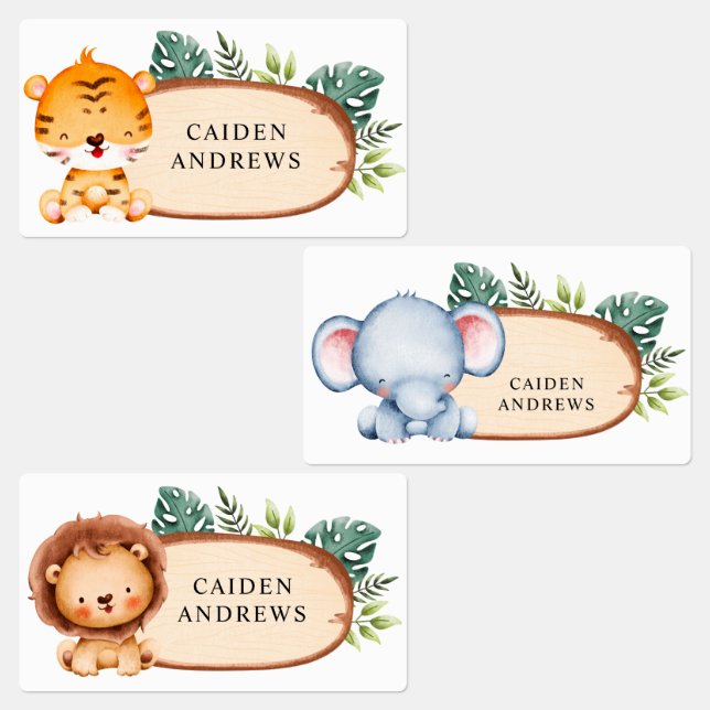 Safari Baby Animals Wood Slice Labels (Group)