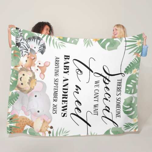 Safari Baby Announcement Custom Name and Due Date Fleece Blanket