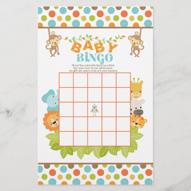 Safari Baby Bingo Game with Animals (Front)