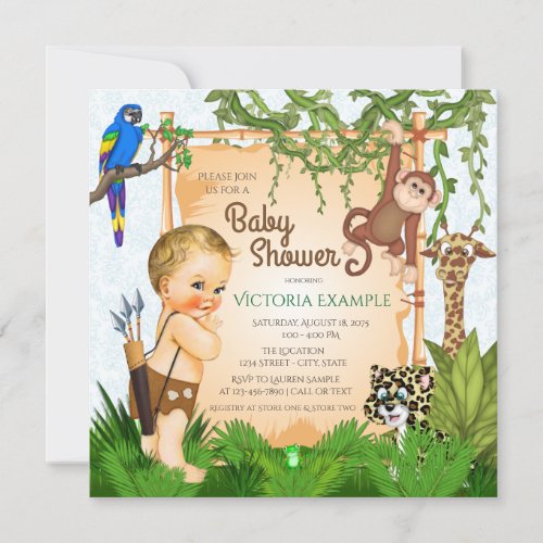 Safari Baby Boy Shower Invitations