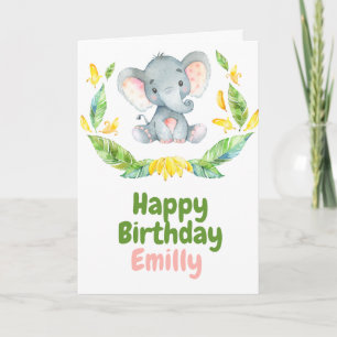 Safari Baby Elephant Jungle Happy Birthday  Card
