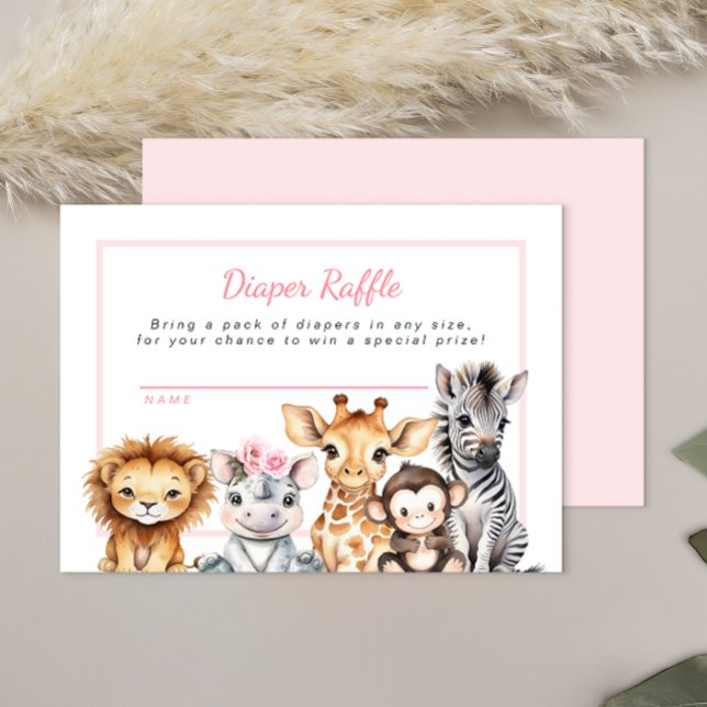 Safari Baby Girl Diaper Raffle Card | Jungle Baby  (Diaper Raffle)