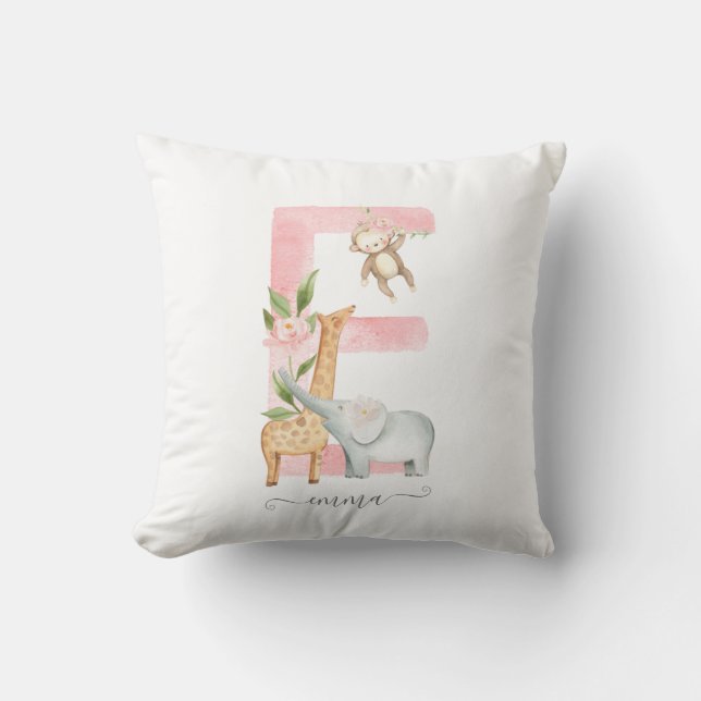 Safari Baby Girl Nursery Throw Pillow (Front)