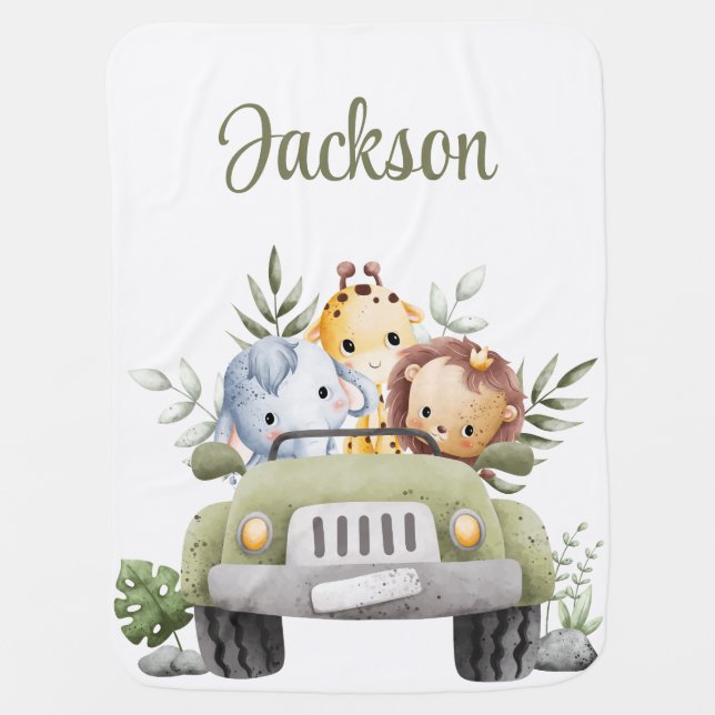 Safari Baby Jungle Animals Custom Blanket (Front)