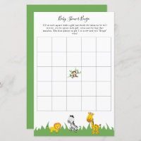 Safari Baby Shower Bingo Party Game Cute Animals