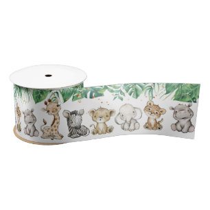 Safari Baby Shower Birthday Animals Gold Confetti Satin Ribbon