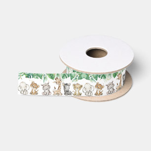 Safari Baby Shower Birthday Animals Gold Confetti Satin Ribbon