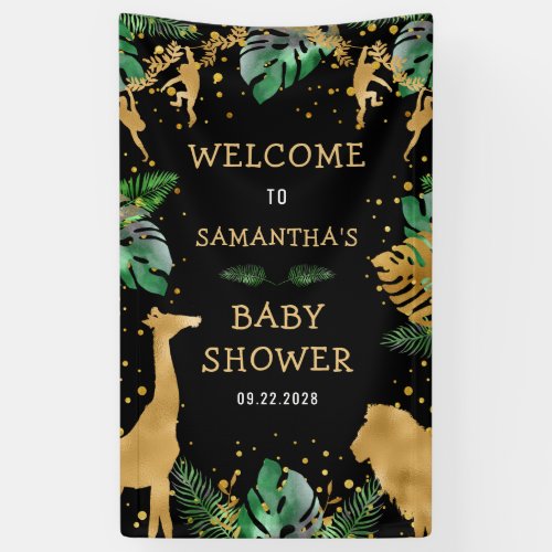 Safari Baby Shower Black Gold Green Welcome Banner