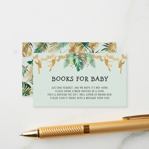 Safari Baby Shower Book Request Green Gold Enclosure Card