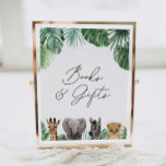 Safari Baby Shower Books and Gifts Sign<br><div class="desc">Show friends and family where to leave their books and gifts with this safari themed sign,  featuring watercolor animals and tropical greenery.</div>