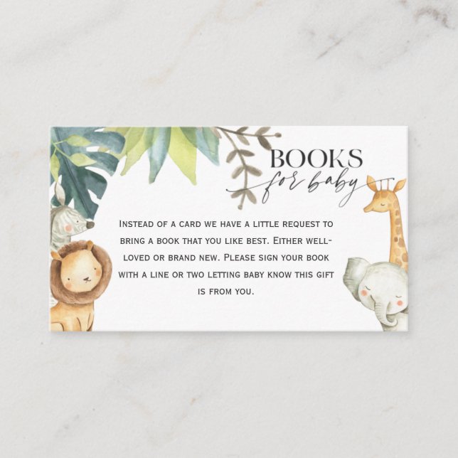 Safari Baby Shower books for baby insert card (Front)