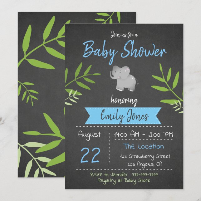 Safari Baby Shower Boy Chalkboard Invitation (Front/Back)