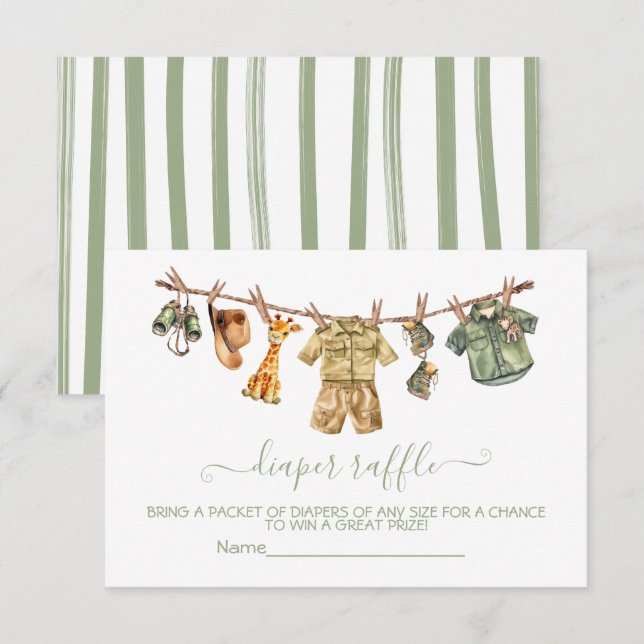 Safari Baby Shower Clothesline Diaper Raffle Cards (Front/Back)