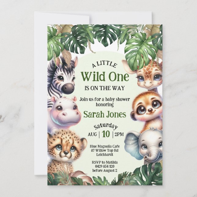 Safari Baby Shower, Cute Jungle Animals Invitation (Front)
